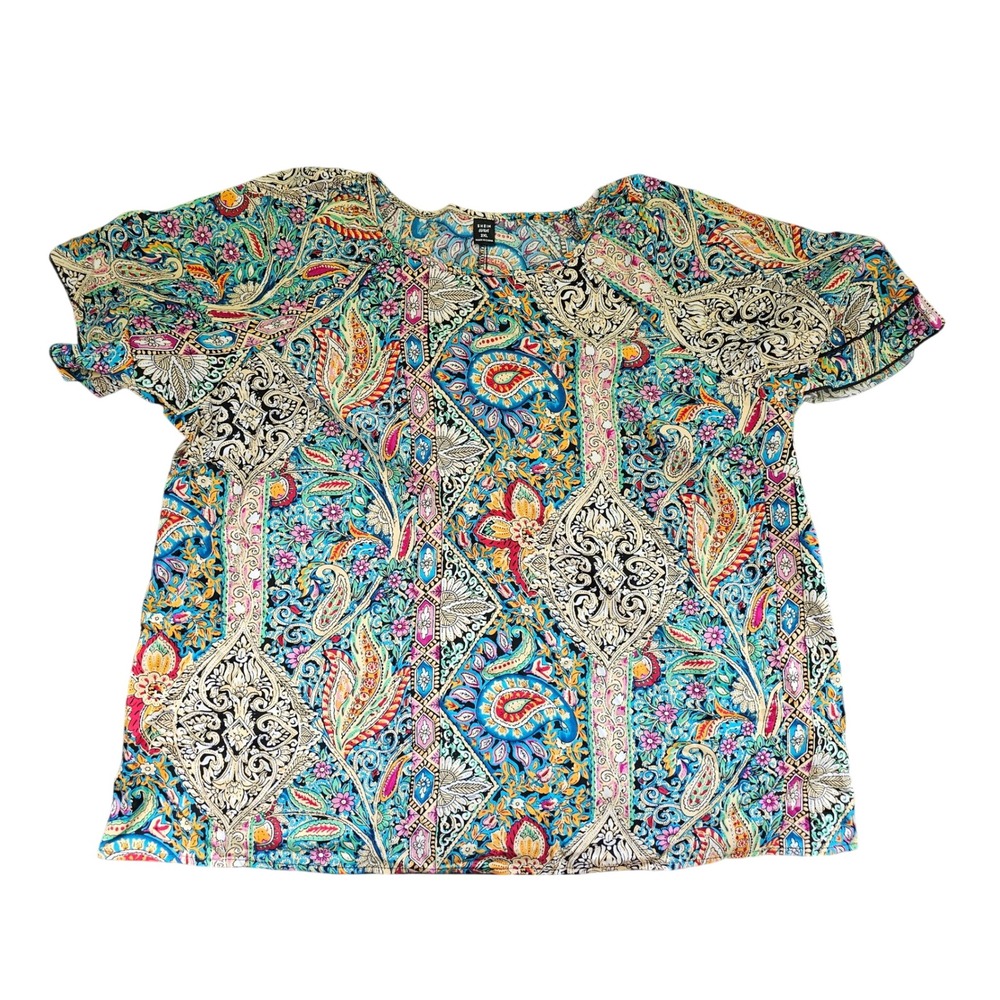 Shein Curve Blouse Women 2XL US 16 Multicolor Excellent Paisley Boho Top - Picture 1 of 6